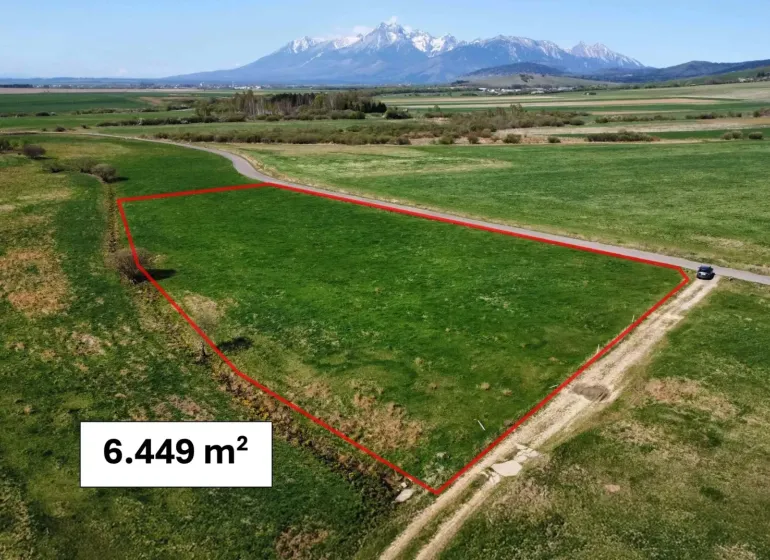 Agricultural and forest land in Podhorany with an area of 6,449 m², surrounded by nature.