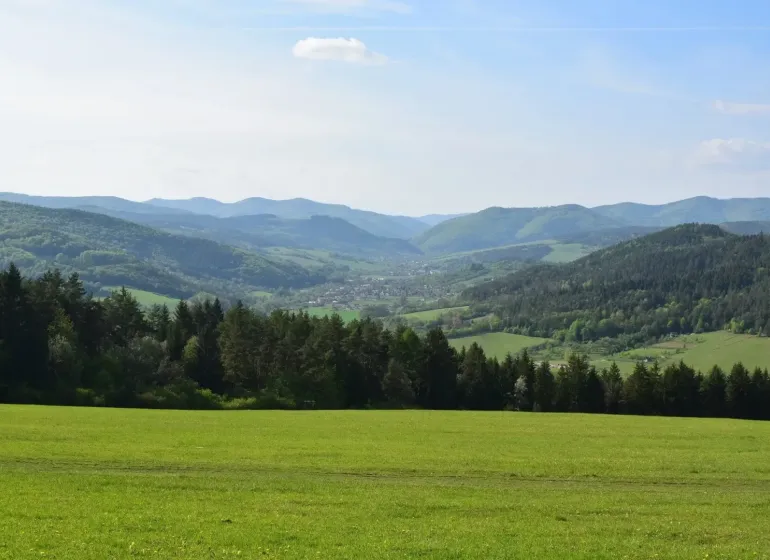 The region of Horná Mariková surrounded by mountains and forests, agricultural and forest lands.