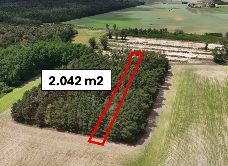 Aerial view of agricultural and forest land in Lozorno, plot of 2,042 m².