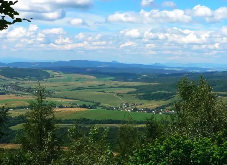 A landscape with extensive agricultural and forest lands around Valentovce, surrounded by nature.