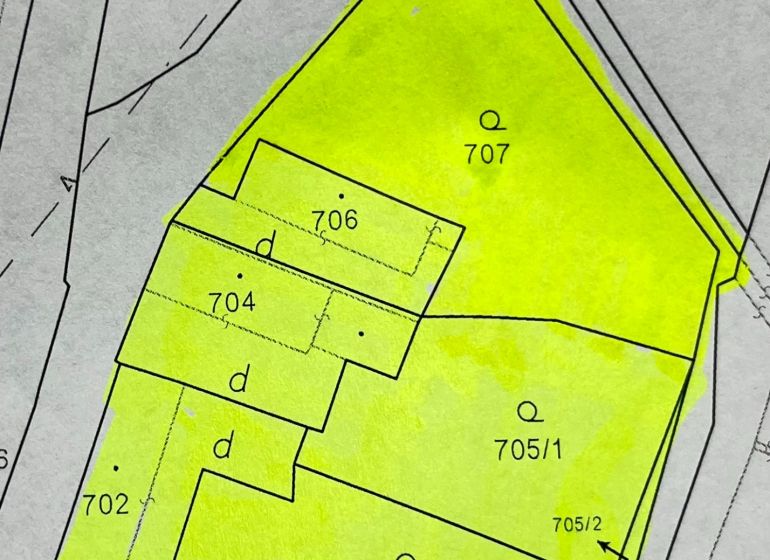 Cadastral map showing residential plots in Rožňava.