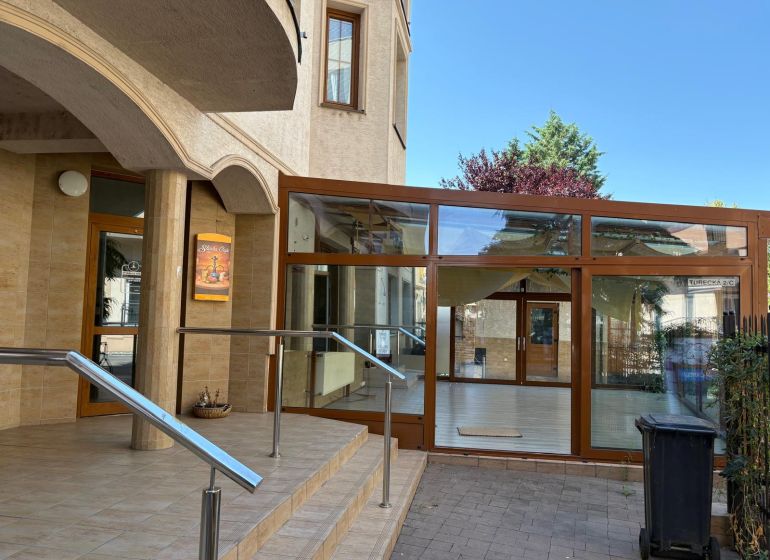 Commercial premises on Turecká Street in Senec with a glass facade and entrance.