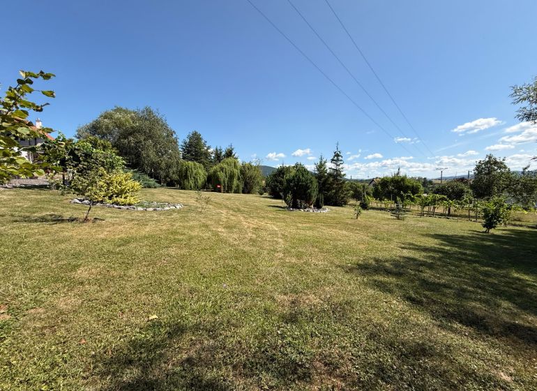 Garden for plots - living in Čaradice with a lawn and trees under a blue sky.