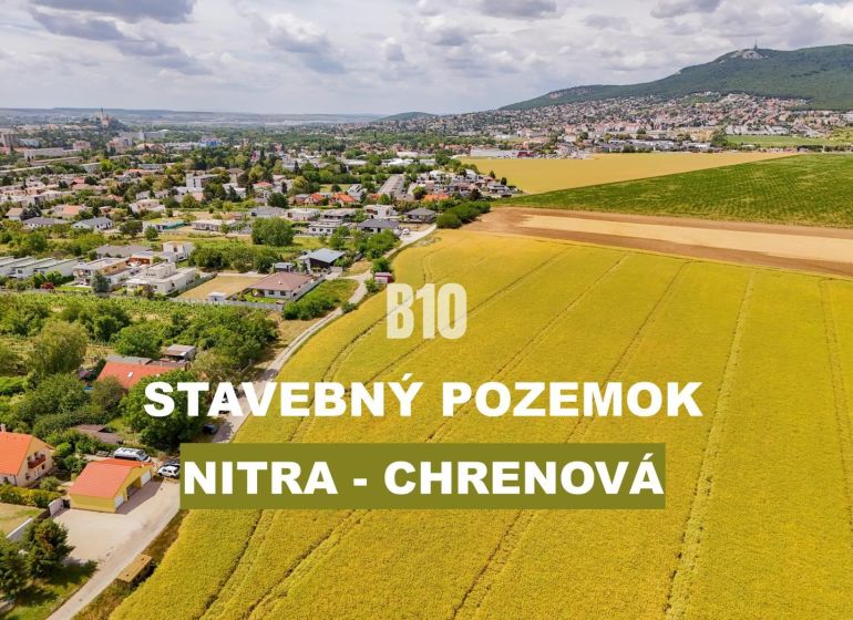 A view of residential building plots in Nitra, Chrenová area, with amenities and nature.
