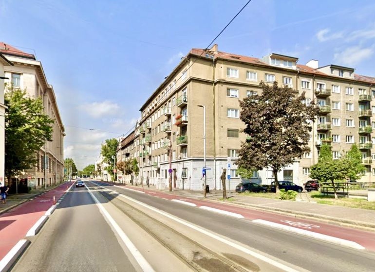 Vajanského nábrežie Street in Bratislava - Old Town with older apartment buildings.