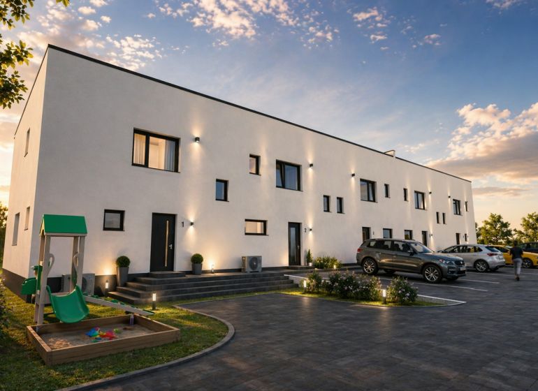 Family house on Nová Polhora Street in the town of Nová Polhora with a parking lot and a children's playground.