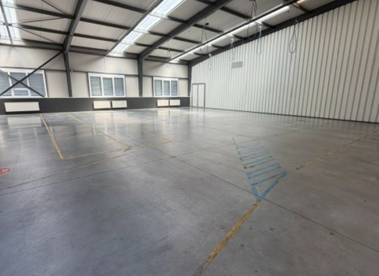 Warehouses and halls with high ceilings and large windows, suitable for various purposes.