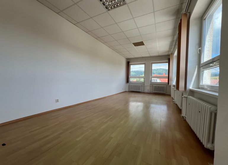Offices with wood-patterned flooring and a view, Stará Ľubovňa.