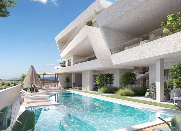 A modern building in Ugljan with a garden and a pool near a 4-room apartment.