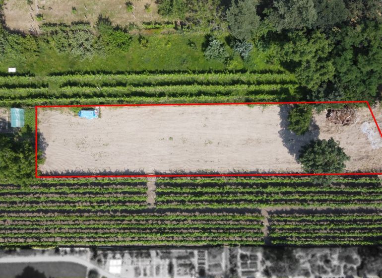 Aerial view of the residential plot on Holubyho Street in Pezinok.