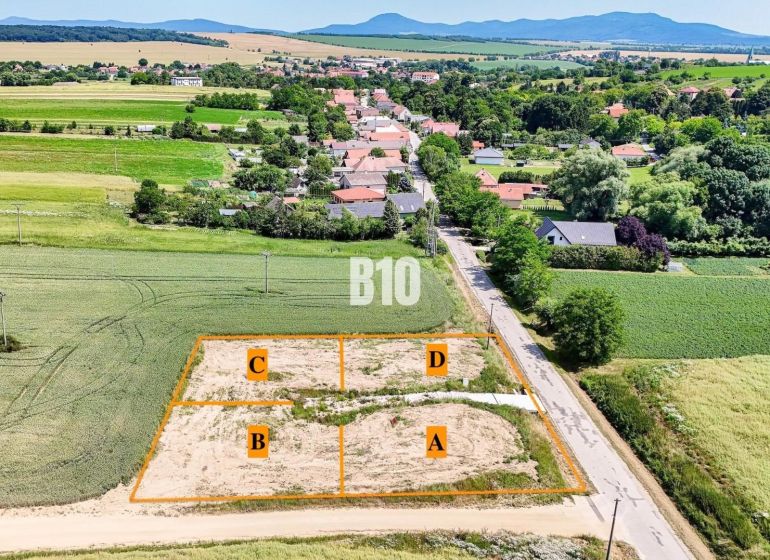 Aerial view of plots - housing in Nové Sady with divided parcels.