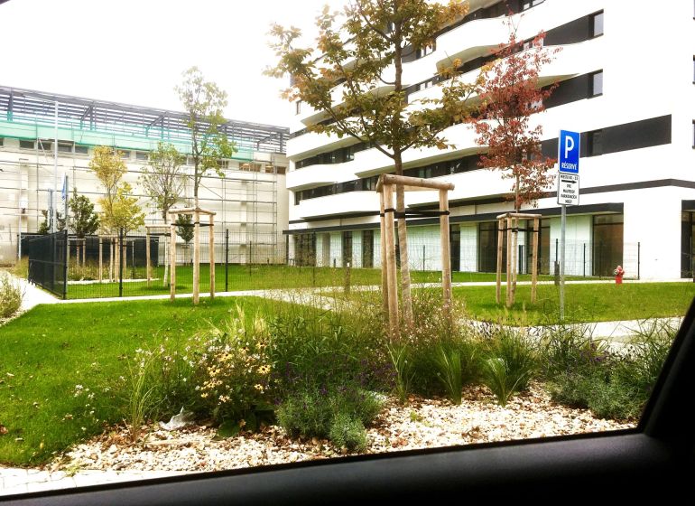 2-bedroom apartment, Údernícka Street, Bratislava - Petržalka, outdoor space, greenery, parking lot.