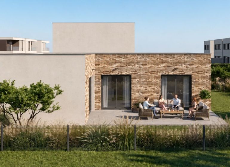 A family house in Poprad with a terrace where people gather for garden gatherings.
