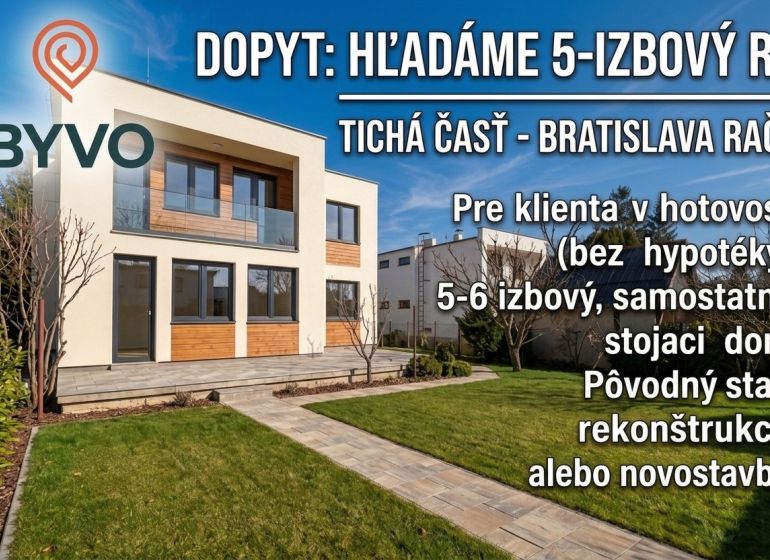 A family house in Bratislava-Rača with a wooden decor facade and a landscaped garden.