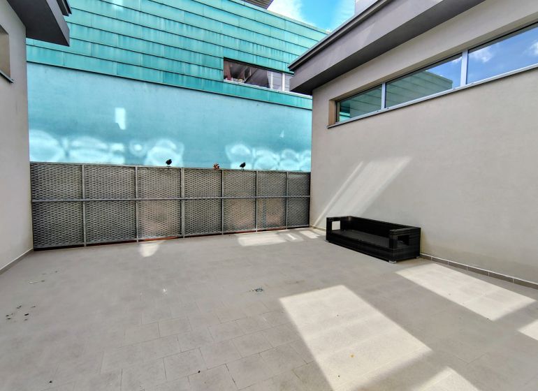 Terrace in the offices on Bajkalská Street in Bratislava - Ružinov with outdoor seating.