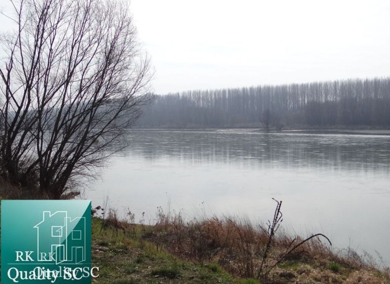 A river with bare trees on the bank on a residential plot in the Old Harbor Gabčíkovo.