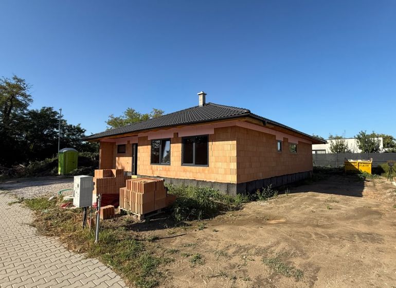 A family house on Hájna Street, Bernolákovo, under construction with a concrete roof covering.