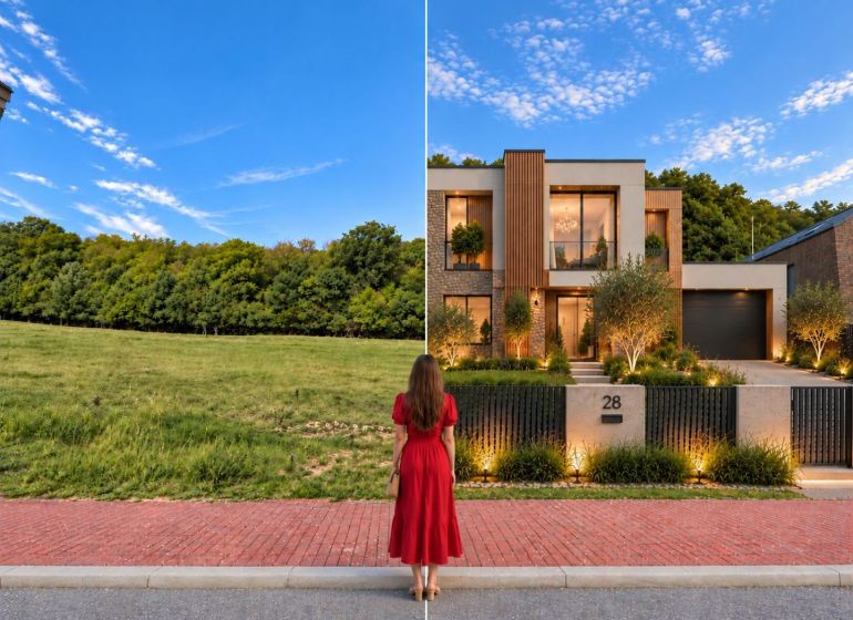 A woman is standing in front of a plot of land in front of a house in Borinka, plots - residential.