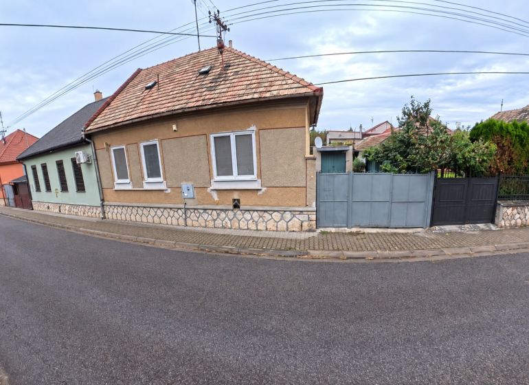 Family house on Jesenského Street in Levice, facade, front garden, paving, street.