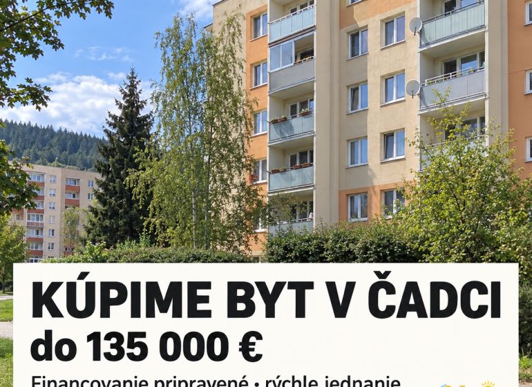 Apartment building in Čadca surrounded by greenery, offering a 3-room apartment for purchase.