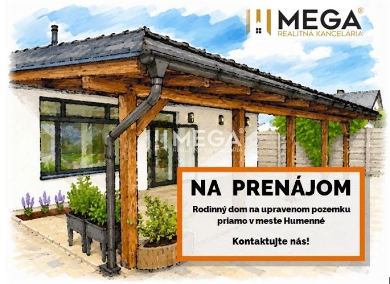 A family house in Humenné with a garden, wooden shelter, and decor for rent.