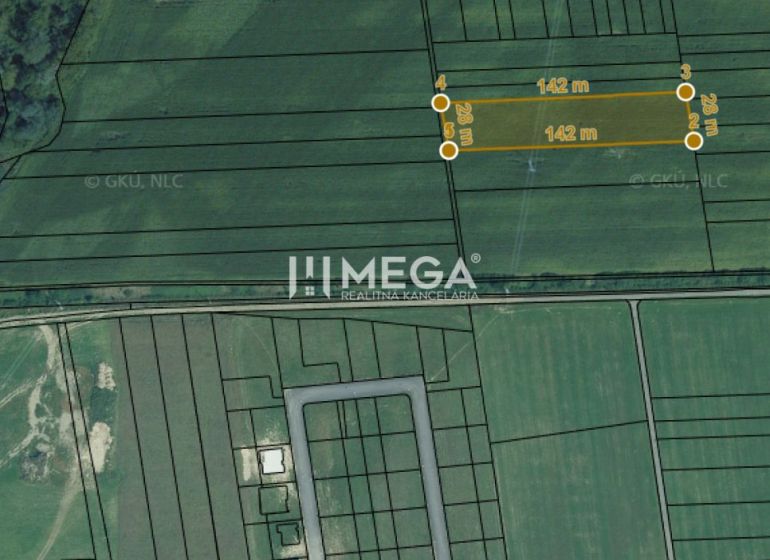 Aerial map of agricultural and forest land in Lackovce on Lackovce Street.
