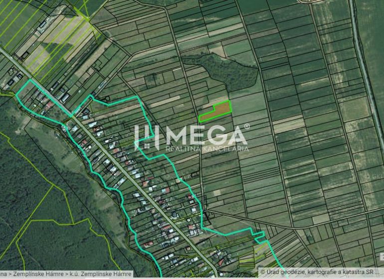 Land map for residential plots in the village of Zemplínske Hámre, showing the parcel division of the land.