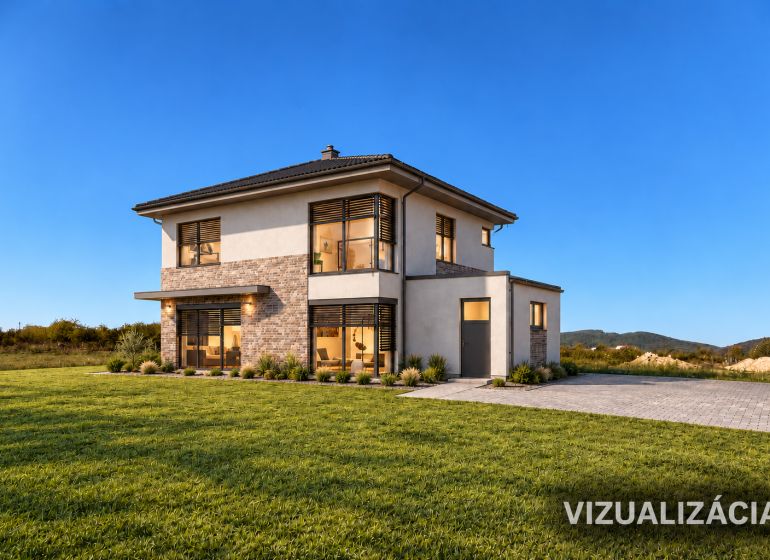 A two-story house surrounded by a lawn on Malagová Street in the town of Modra, Land - residential.