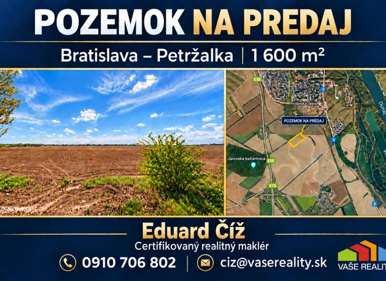 Sale of land in Bratislava - Petržalka, 1600 m², commercial use.