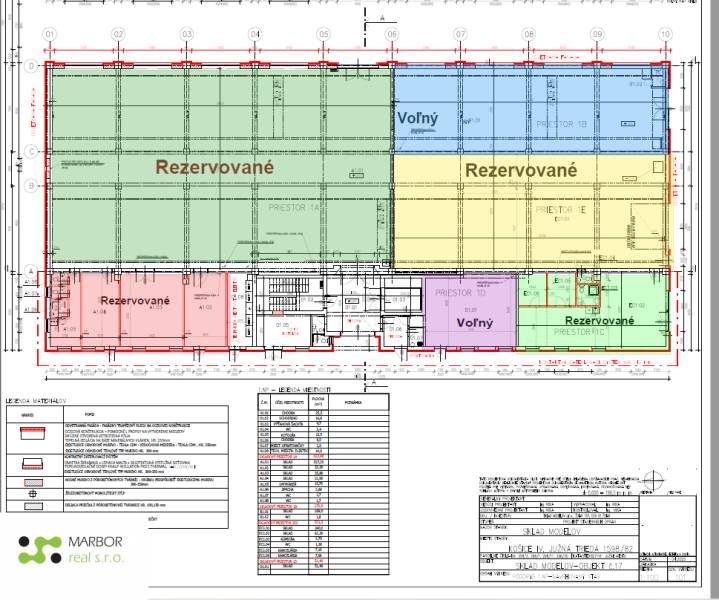 Floor plan of storage spaces with distinction between available and reserved units.