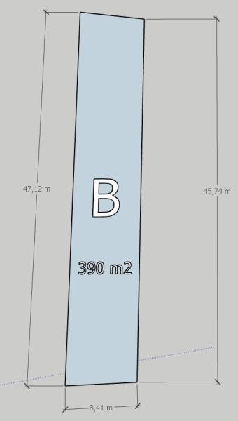 Plan of the plot marked as B with an area of 390 m² on Recreational lands.