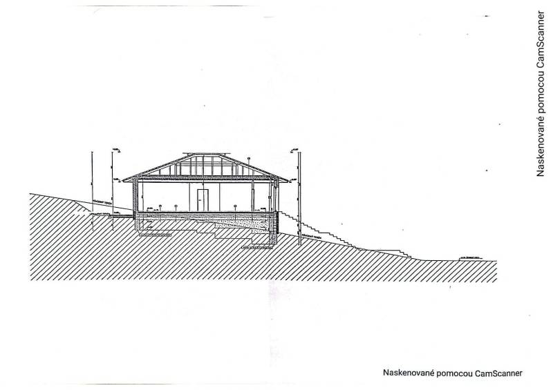 Architectural section through the building from the project documentation Land - housing.