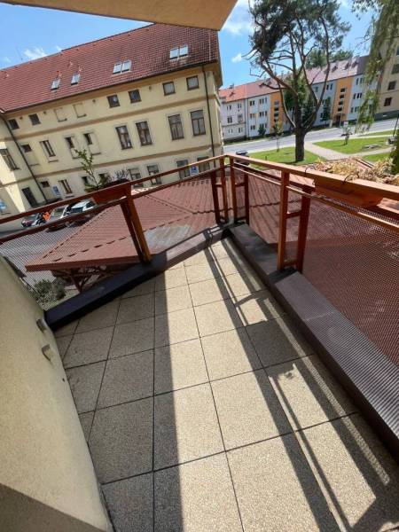 Balcony in a 3-room apartment with a view of Štefánikova Street, Poprad.