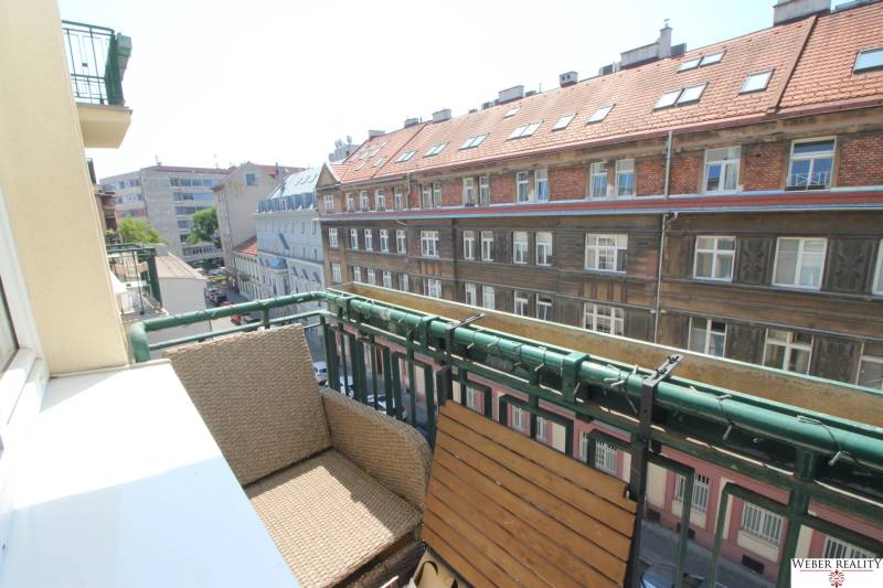 A balcony with a view of Medená Street, Bratislava - Old Town, 2-room apartment.