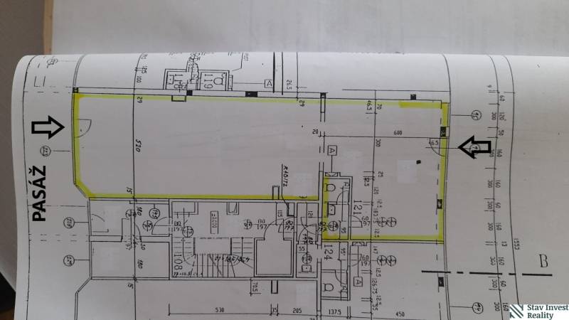 Floor plan of commercial premises labeled as passage on Lichnerova Street in Senec.