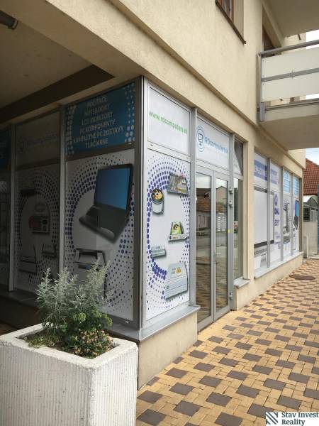 Commercial premises on Štúrova Street in Senec with advertising for computer technology.
