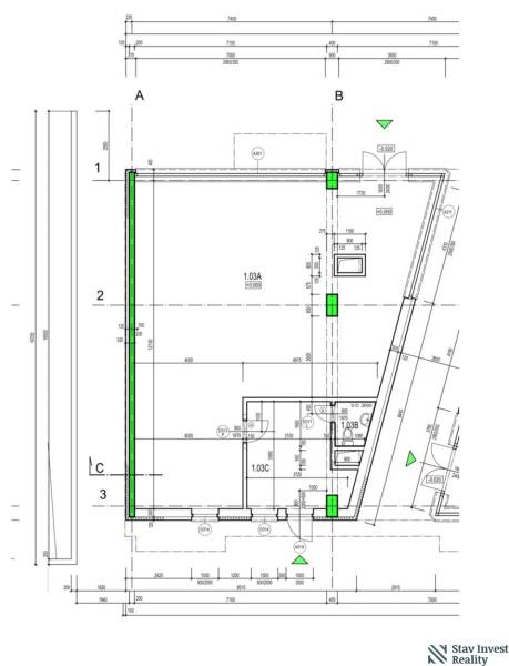 Floor plan of a commercial space with marked walls and entrances.