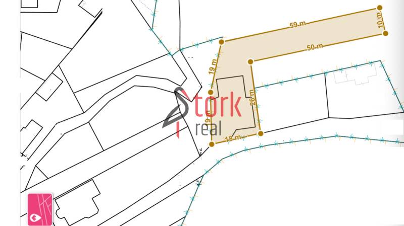 Map of residential plots in Visolaje with marked dimensions and parcels.