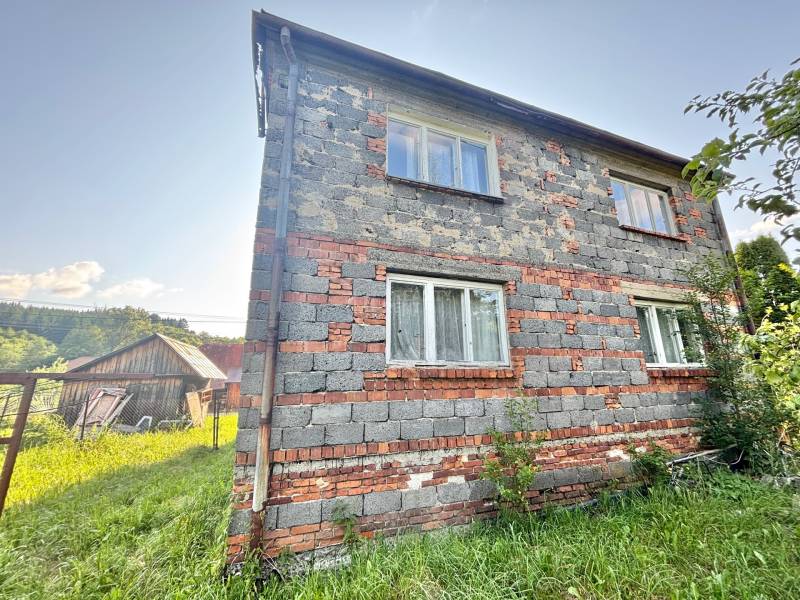 Family house in Olešná on Centrum Street with a raw brick facade and a garden.