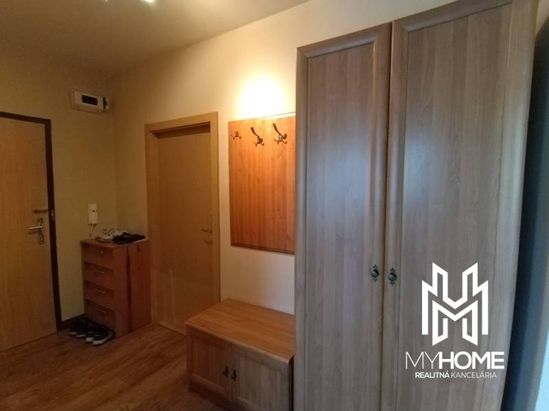 A hallway with a wardrobe and a shoe cabinet in a 3-room apartment.