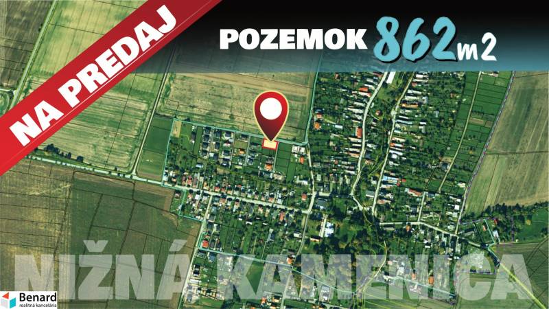 Aerial map of land for sale in Nižná Kamenica, suitable for living: 862 m².