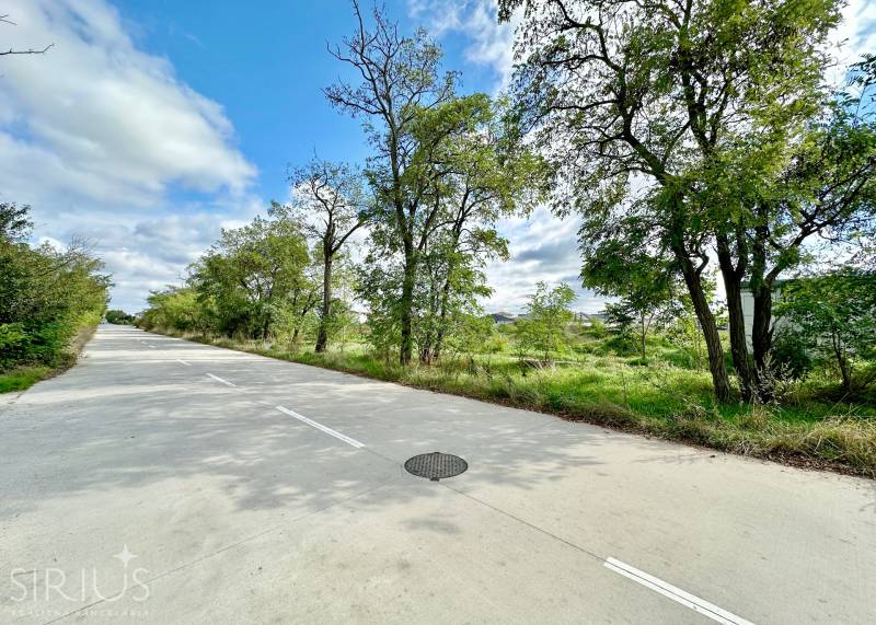 A road surrounded by trees on Južná Brána Street in Senec, suitable for residential plots.