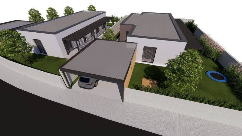 A family house in Gaboltov with a garage, trampoline, and garden.