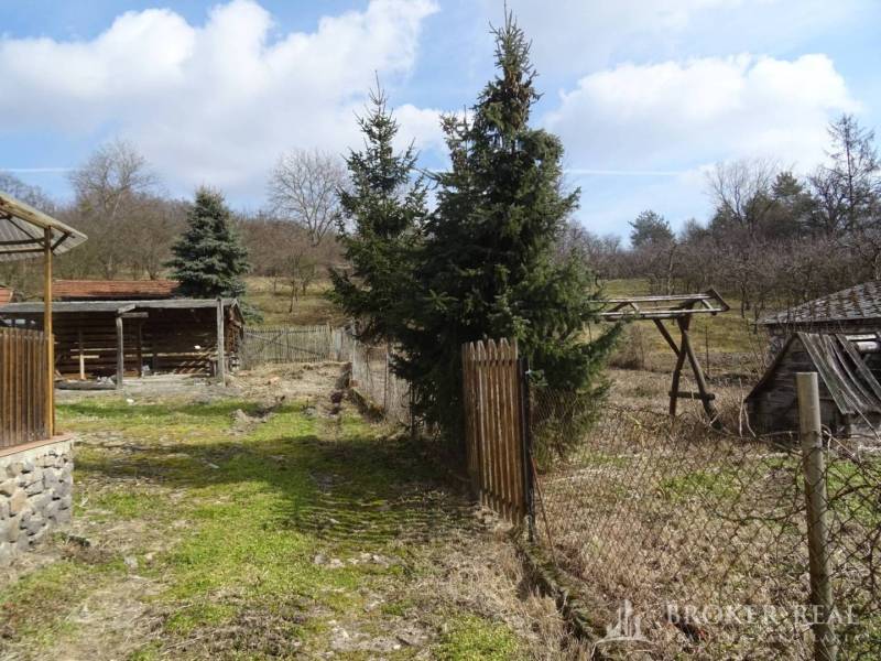 A garden at a family house in Füzérkomlós with a wooden fence and trees.