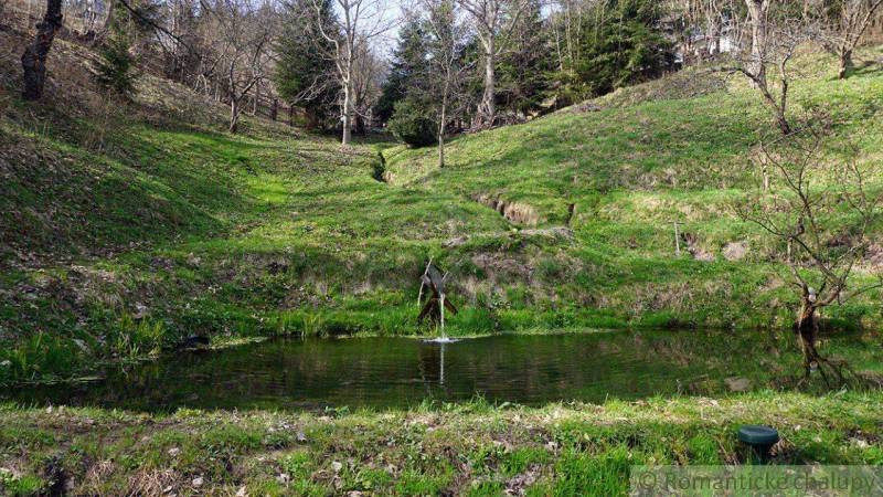 Beautiful green gardens with a pond and trees in Banská Bystrica.