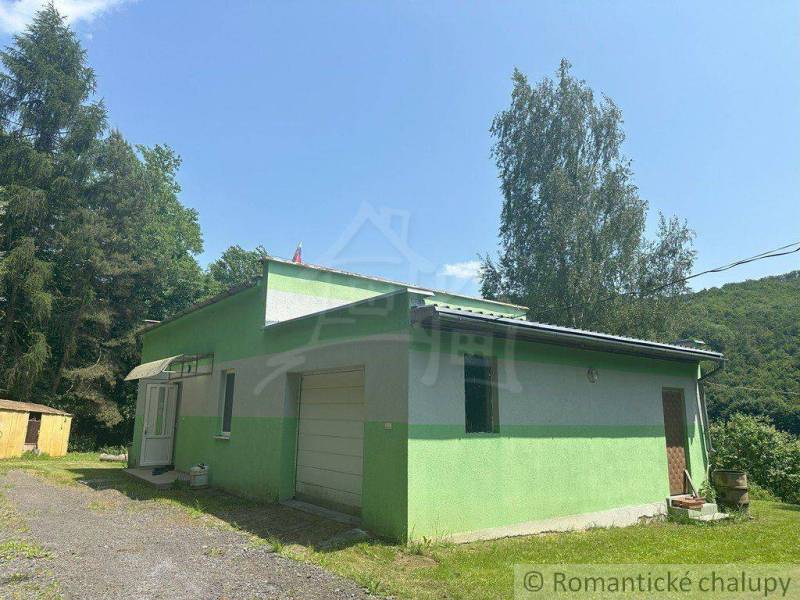 A family house in Poltár with a flat roof surrounded by nature and trees.