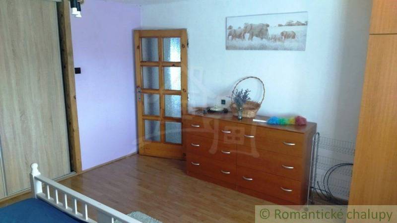 A bedroom in a family house with a wardrobe, a dresser, and a painting of elephants.