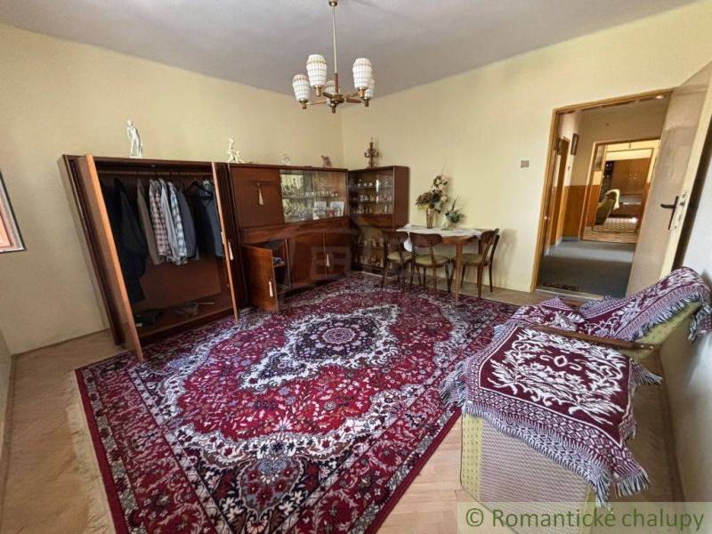 Living room with carpet, furniture, and chandelier in a family house.