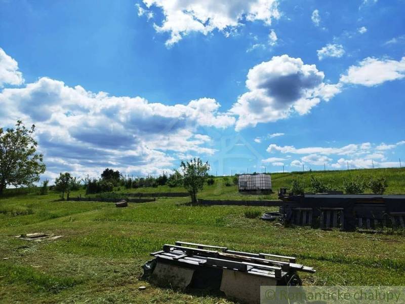 Green landscape with a blue sky, near a cottage in Veľký Krtíš.