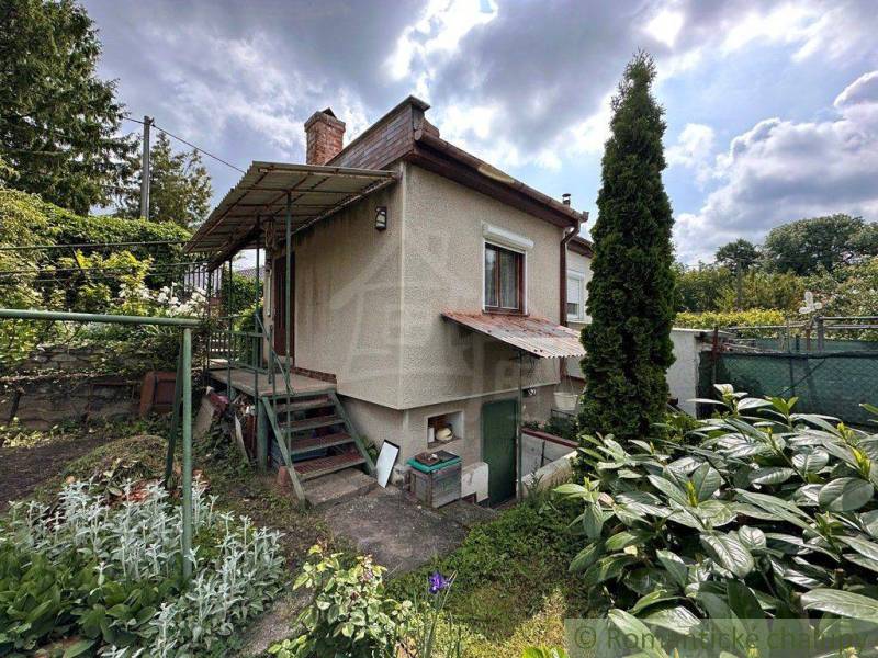 A garden near a cottage in Nové Zámky with rich vegetation and stairs.